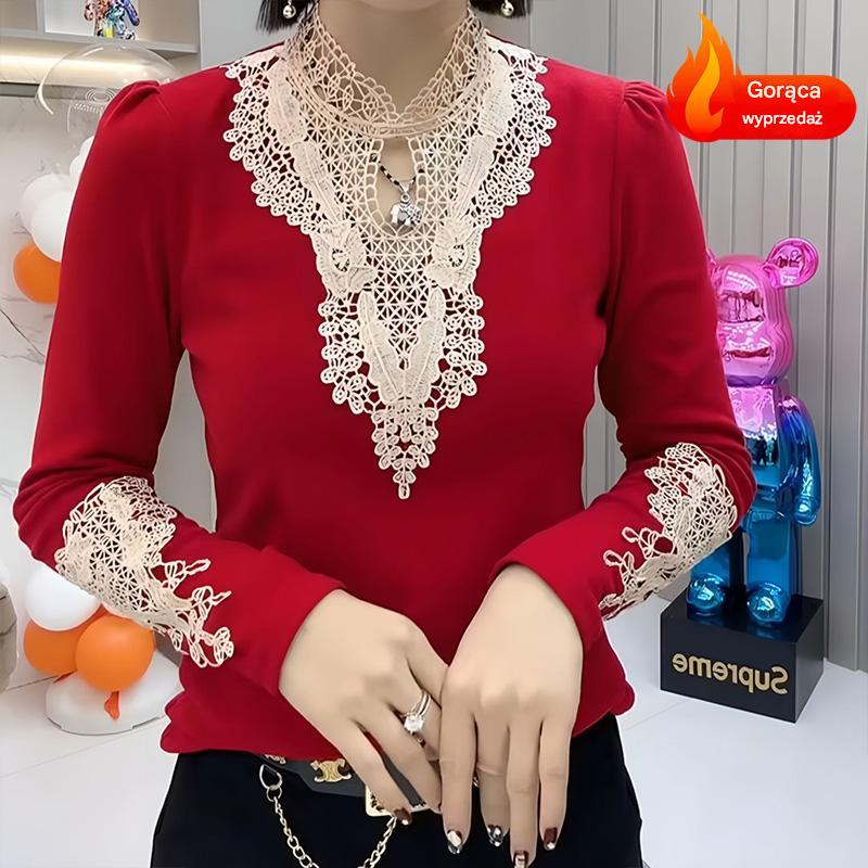 😍30% zniżki!【2XS-3XL】Jesienno-zimowa modna koszula z koronkowym kołnierzykiem i dwustronnym aksamitnym dołem