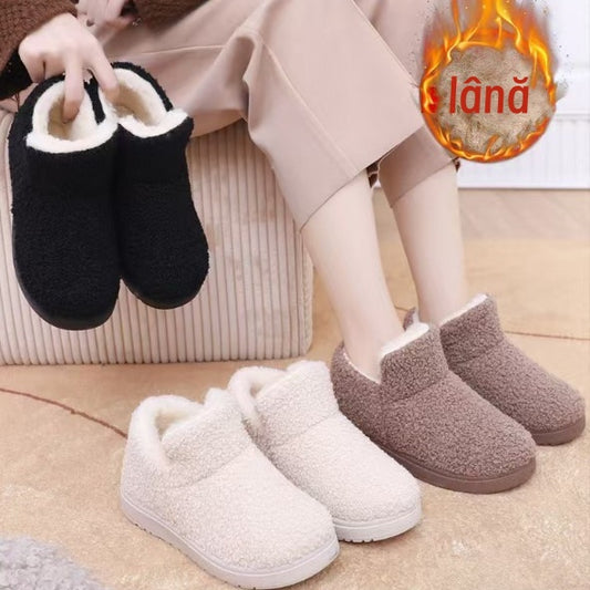 【35-41】 Ciepłe płaskie buty śnieżne wykonane z wełny i aksamitu